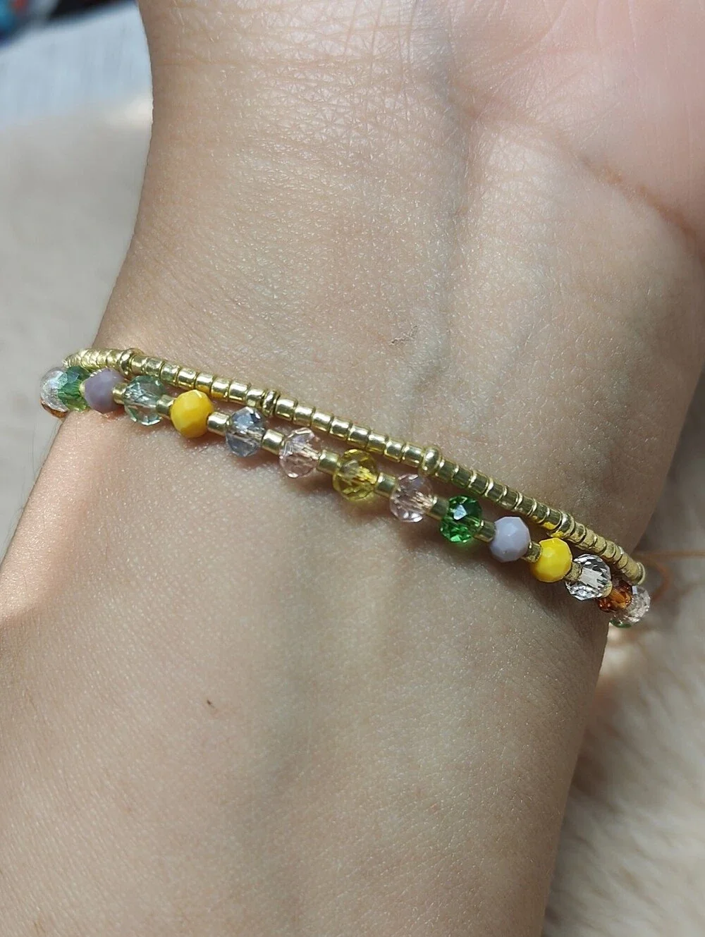 Multicolor Beaded Gold-Tone Adjustable Bracelet - Women Jewelry